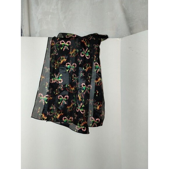 Christmas Scarf Black With Candy canes and Rocking Horses 30 X 12 inches - Picture 6 of 10